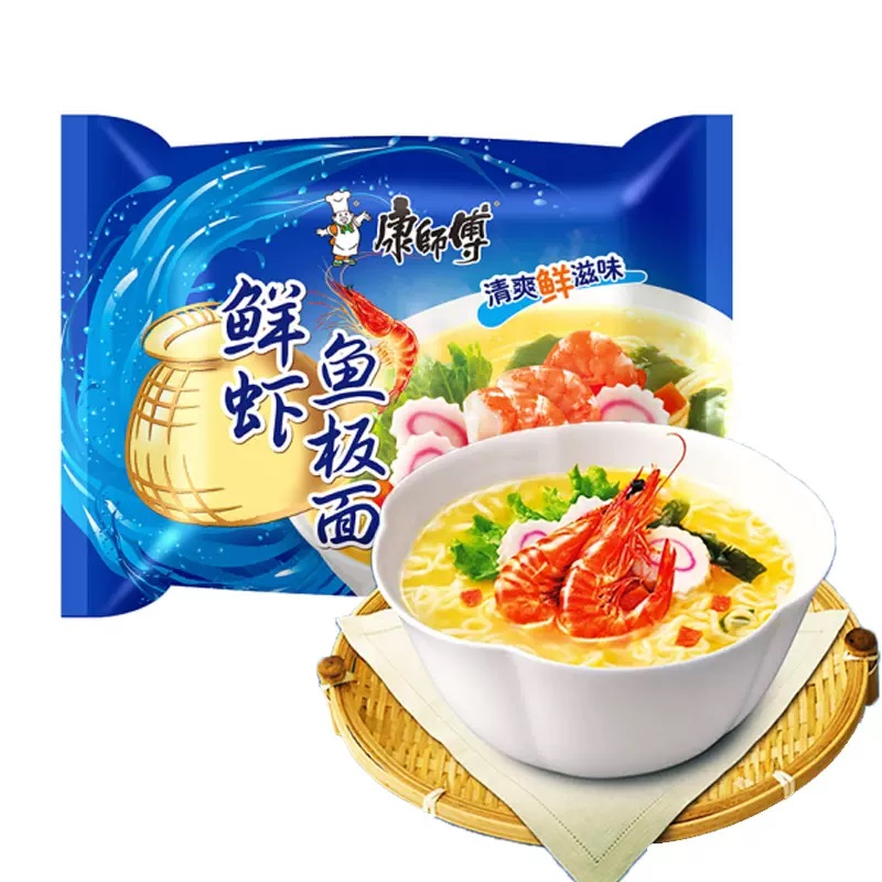 康师傅精袋鱼板鲜虾面98g