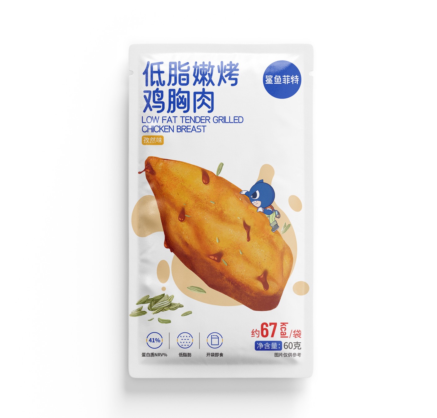 鲨鱼菲特嫩烤鸡胸肉孜然味60g