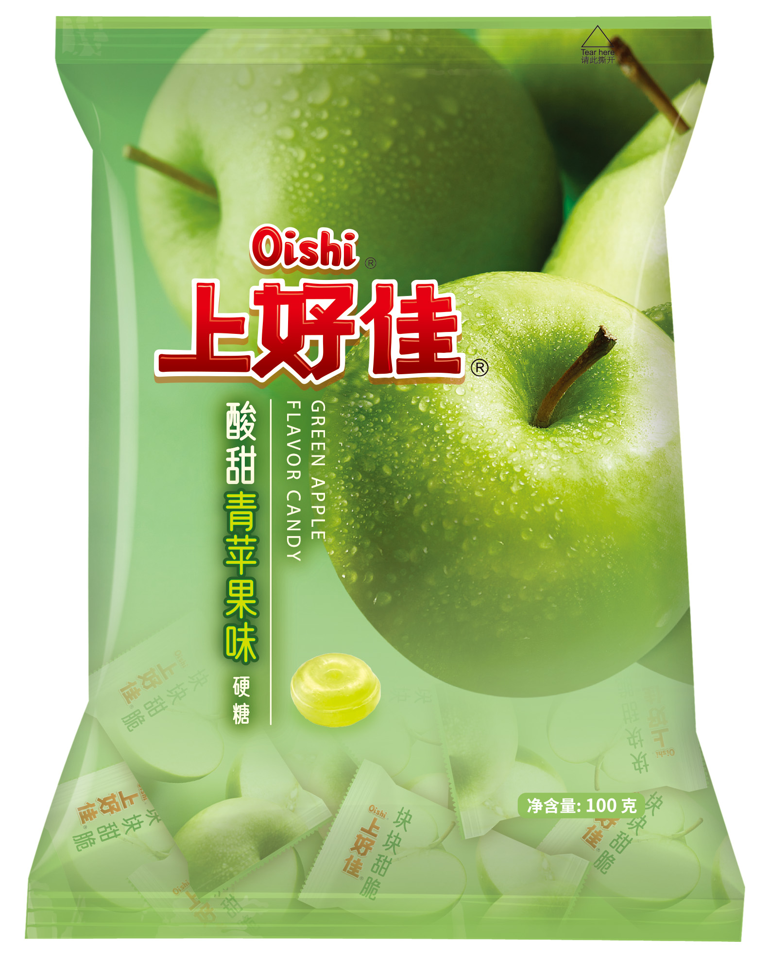 上好佳青苹果味硬糖100g